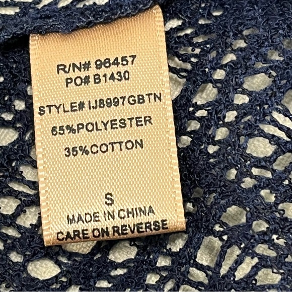 Navy Blue Crochet Open Front Waterfall Cardigan Size S - Picture 6 of 11